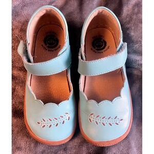 Livie & Luca Light Blue Leather Scalloped Mary Jane Shoes Toddler Size 12M
